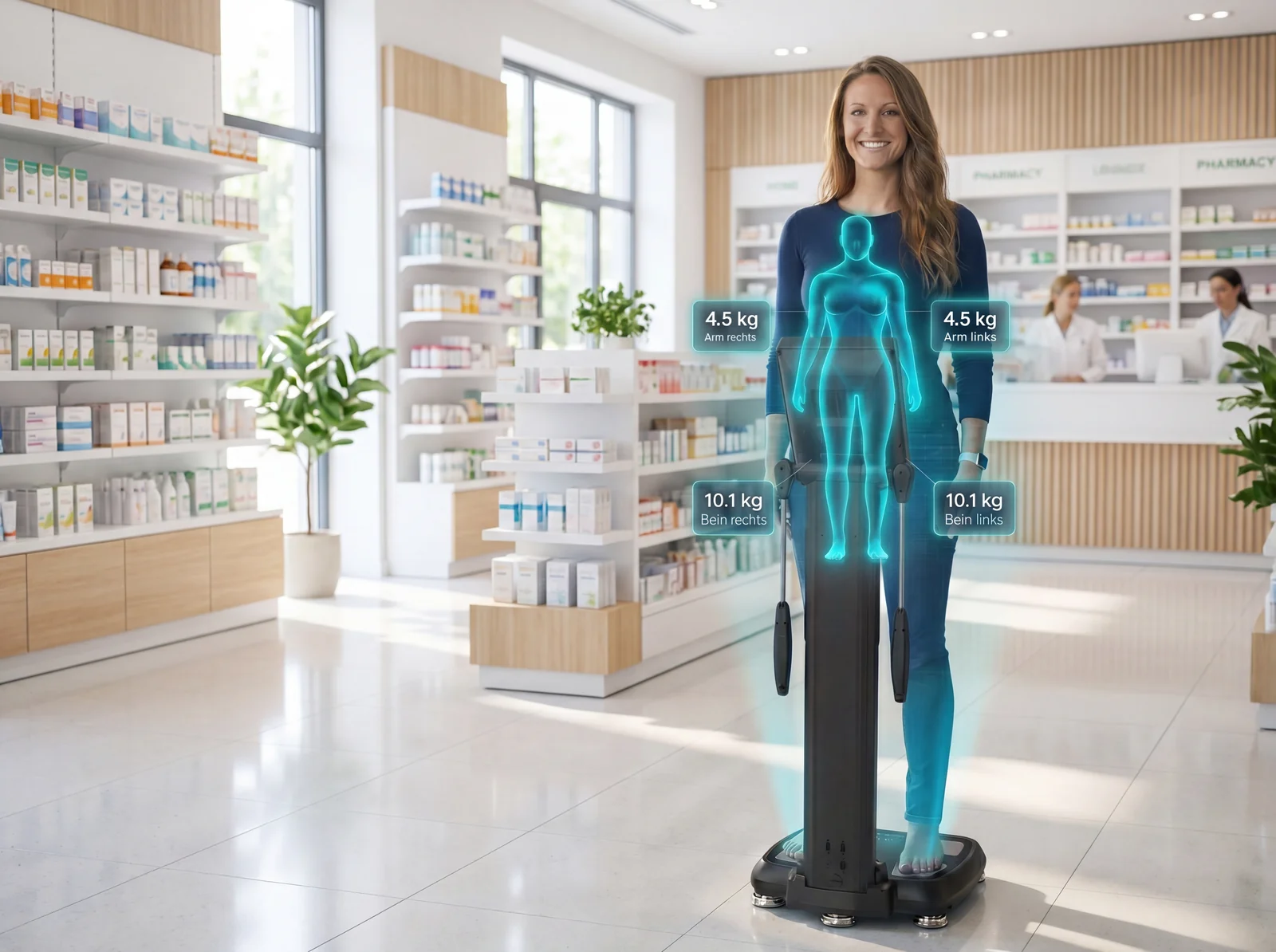 Bodycheck-Gerät im Beratungsbereich einer modernen Apotheke