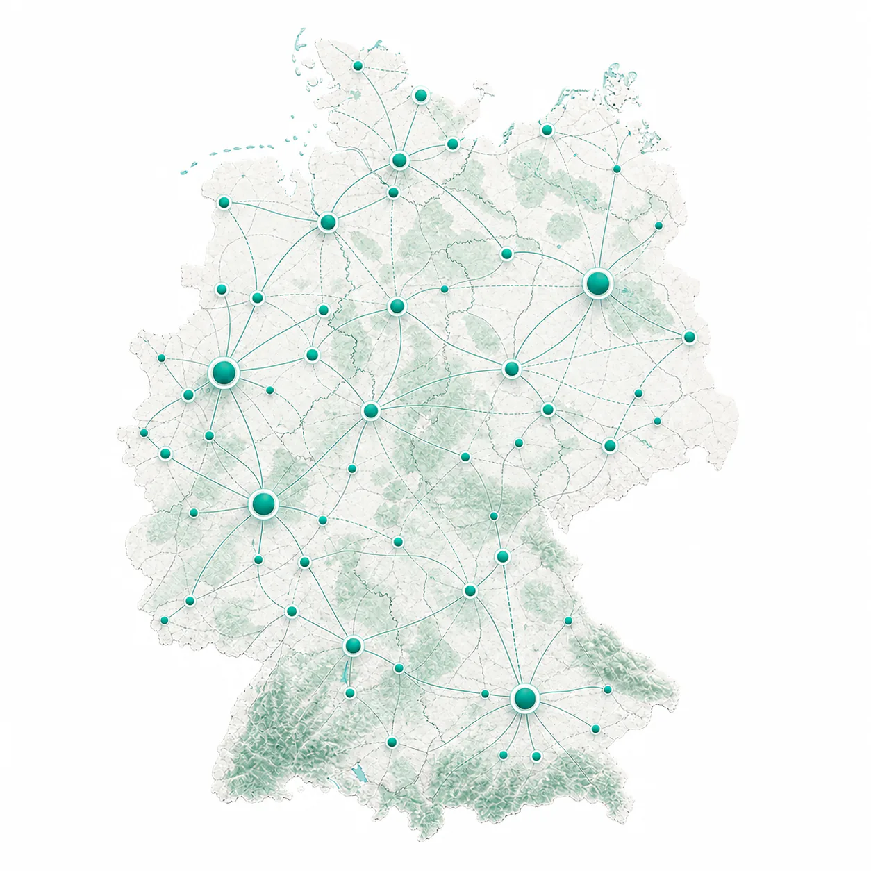 Deutschlandkarte mit verbundenen Fairtrain-Standorten