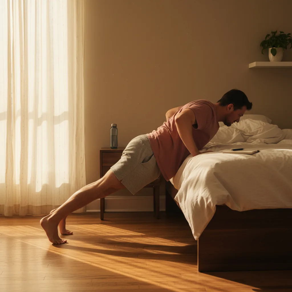 Person doing simple bodyweight exercise in bedroom