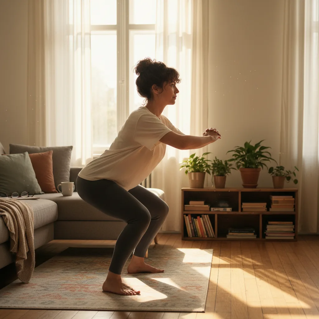 Person doing bodyweight exercise in living room