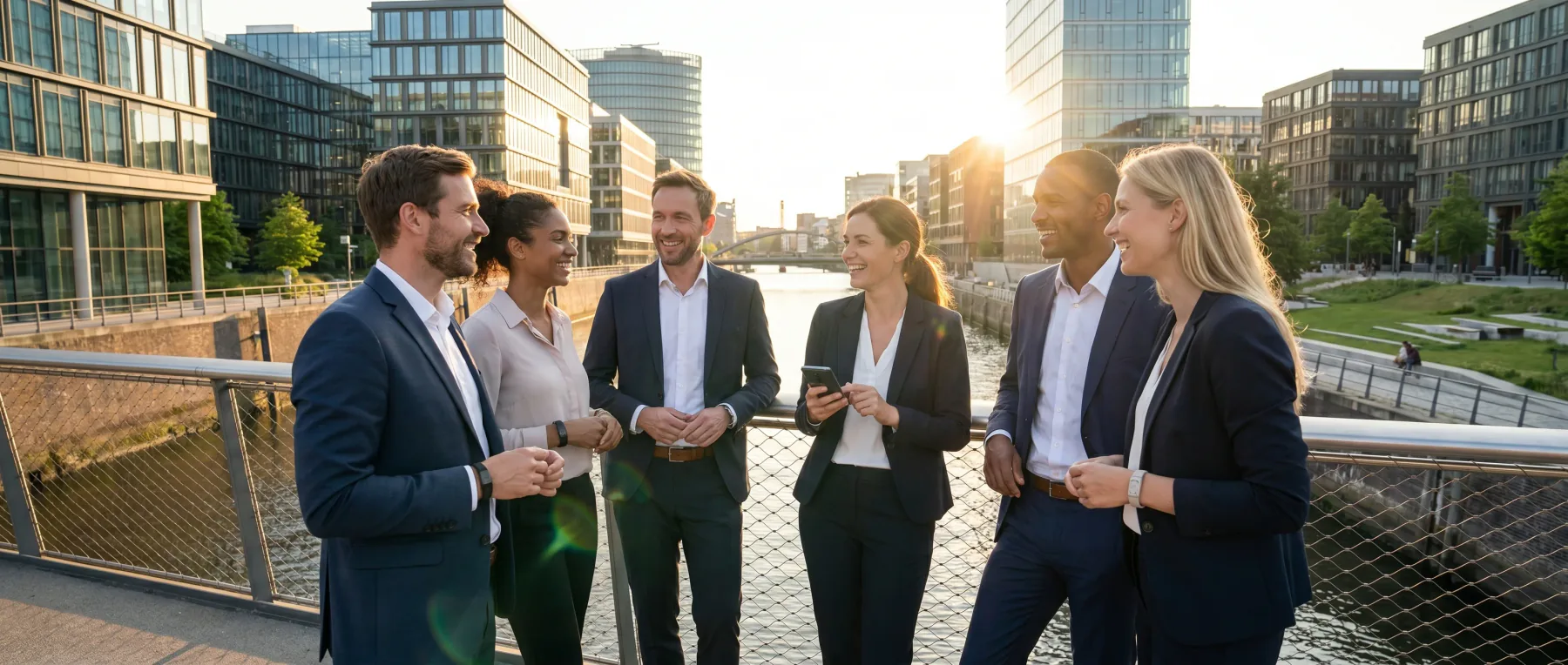 Diverse Gruppe gesunder Professionals in modernem urbanen Umfeld